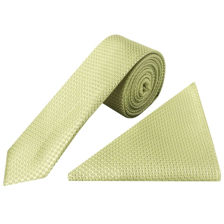 Sage Green Textured Skinny Tie and Pocket Square Set