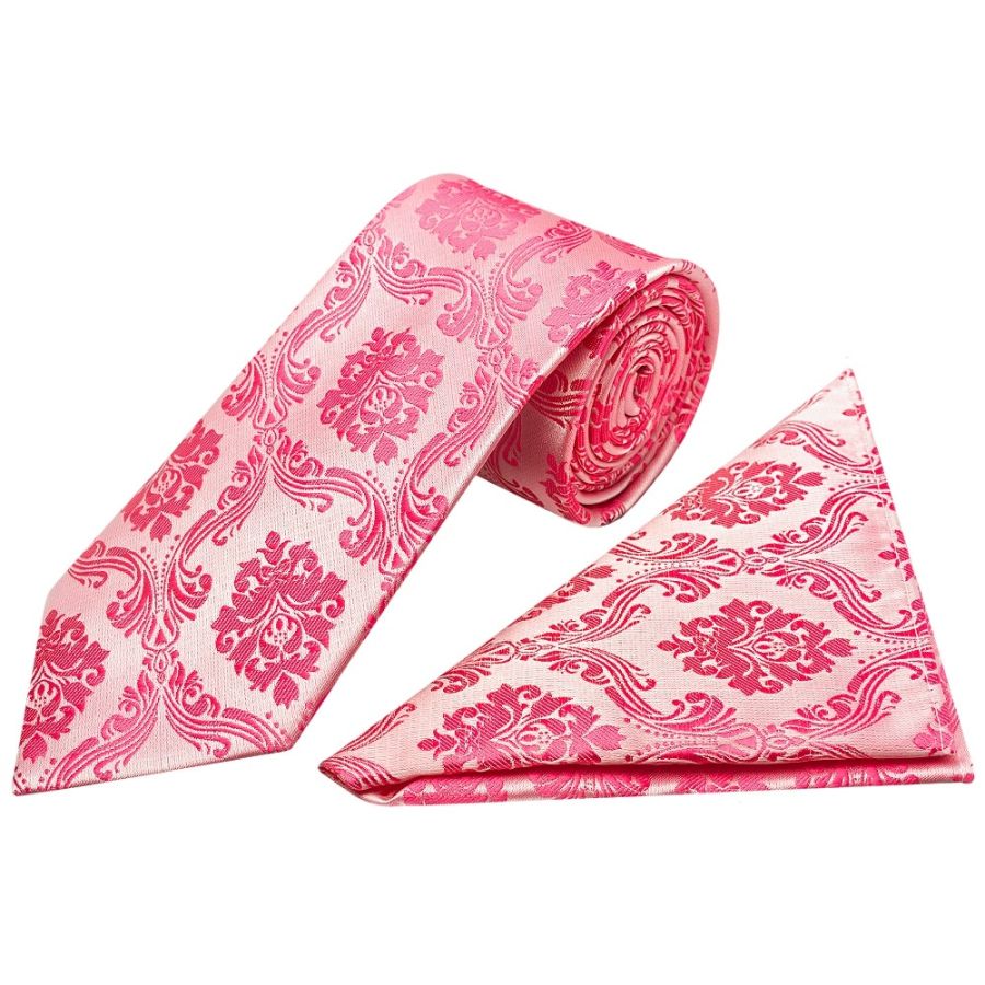 Light Coral Paisley Classic Men's Tie and Pocket Square Set