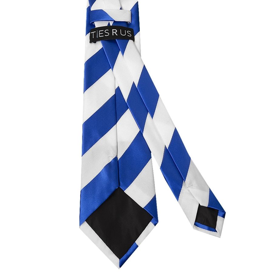 Blue and White Striped Classic Men's Football Tie and Pocket Square Set