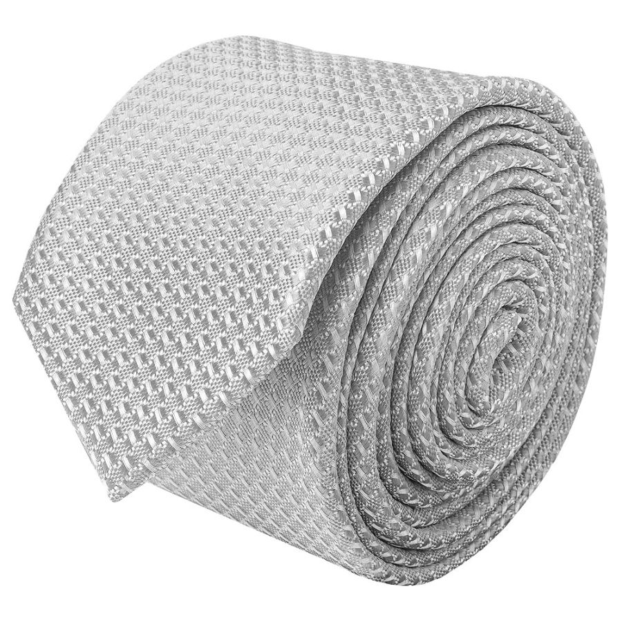 Silver Textured Skinny Tie and Pocket Square Set