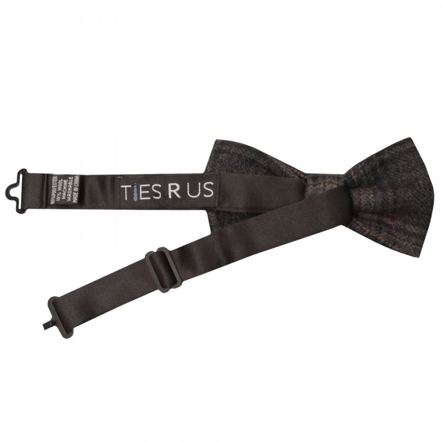 Pre Tied Dark Grey Check Tweed Boys Bow Tie and Pocket Square Set