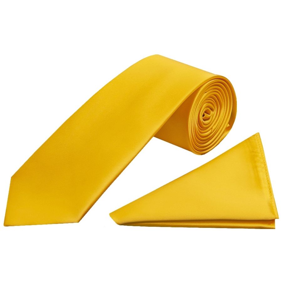Plain Yellow Satin Classic Men's Tie and Pocket Square Set