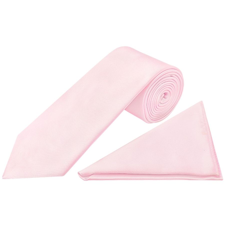 Plain Blush Pink Satin Classic Men's Tie and Pocket Square Set