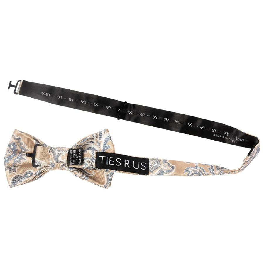 Champagne and Blue Paisley Handmade Mens Bow Tie
