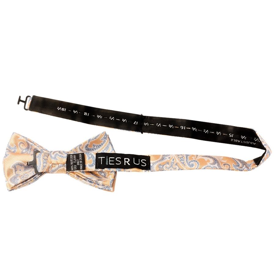 Peach and Blue Paisley Handmade Mens Bow Tie 