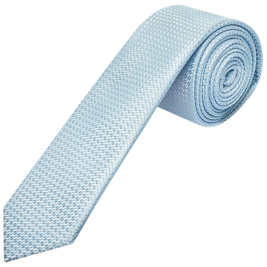 Sky Blue Textured Skinny Tie and Pocket Square Set