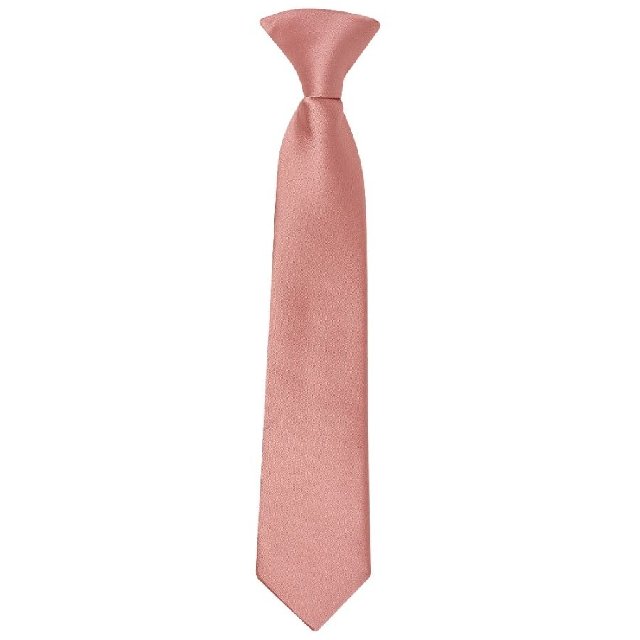 Pre Tied Plain Rose Gold Satin Boys Tie Age 4-7