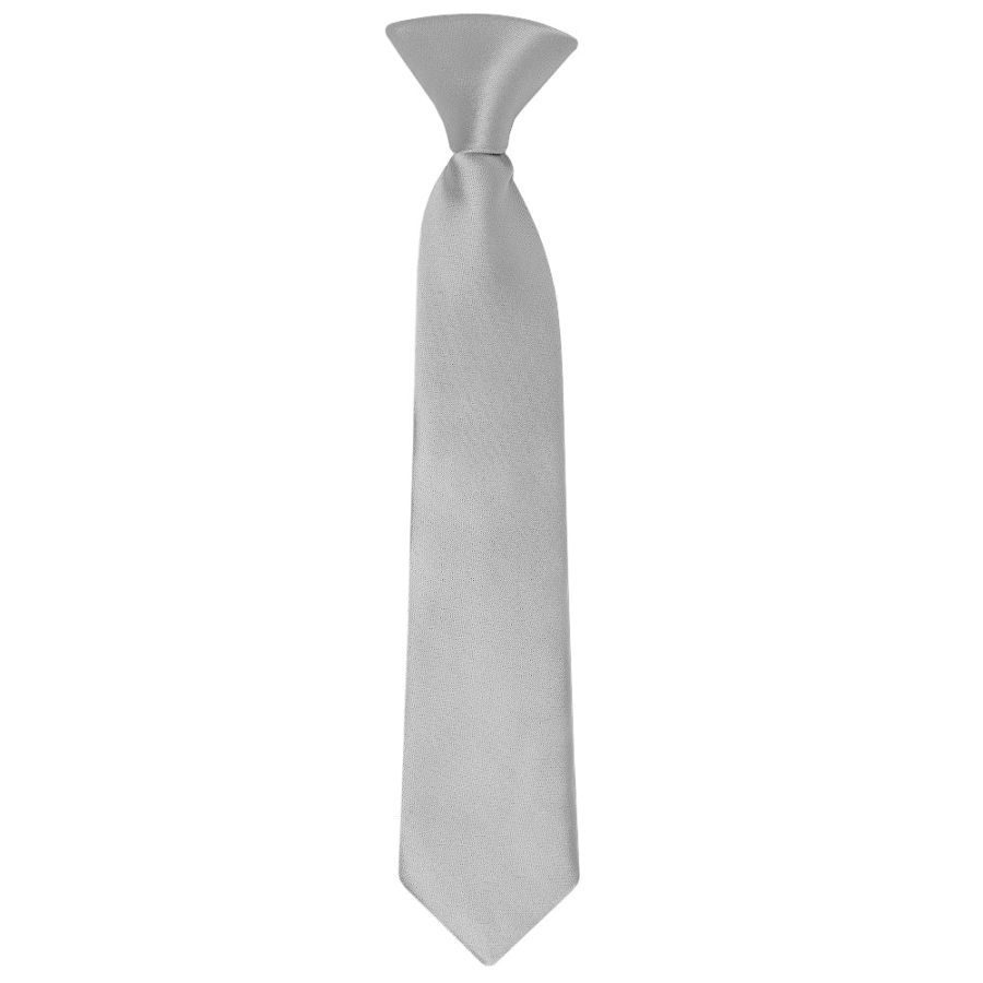 Pre Tied Silver Satin Boys Tie Age 4-7