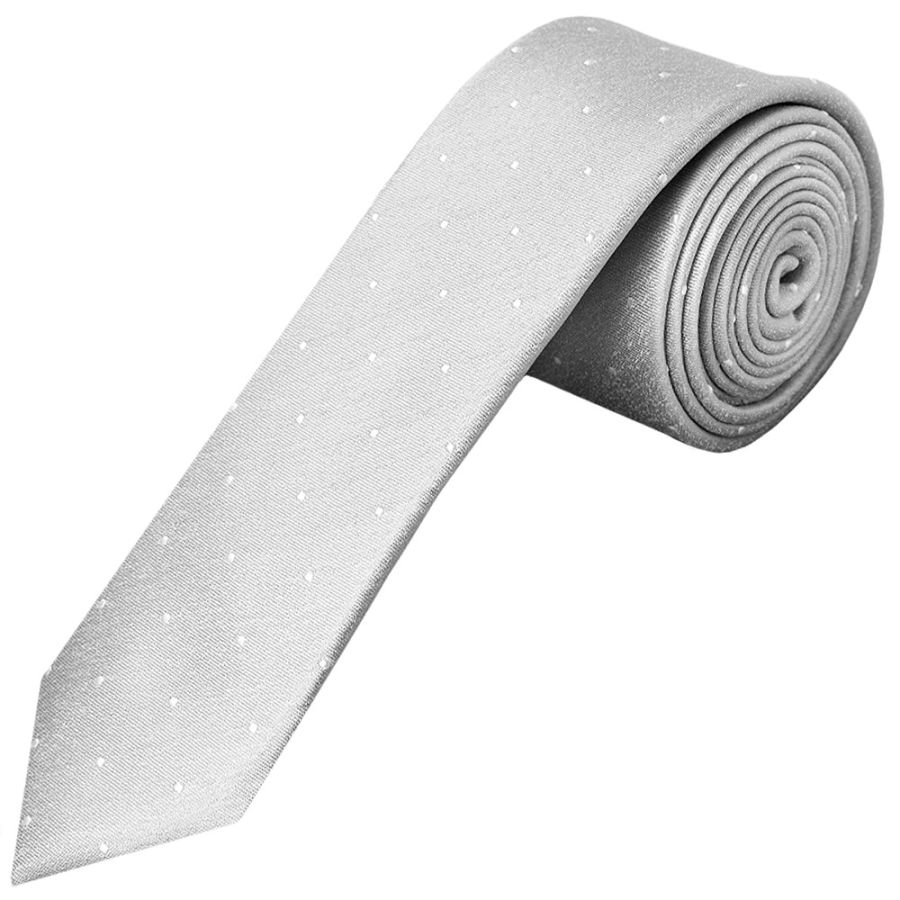 Silver with White Spot Silk Skinny Tie and Pocket Square Set