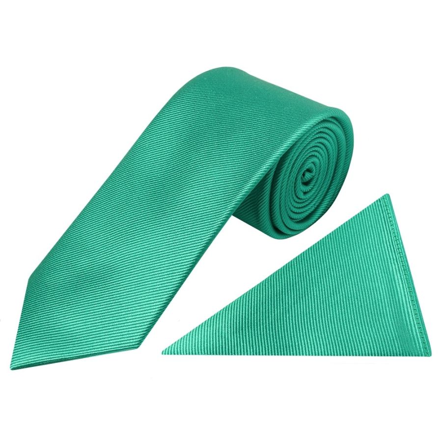 Emerald Green Silk Twill Silk Classic Mens Tie and Pocket Square Set