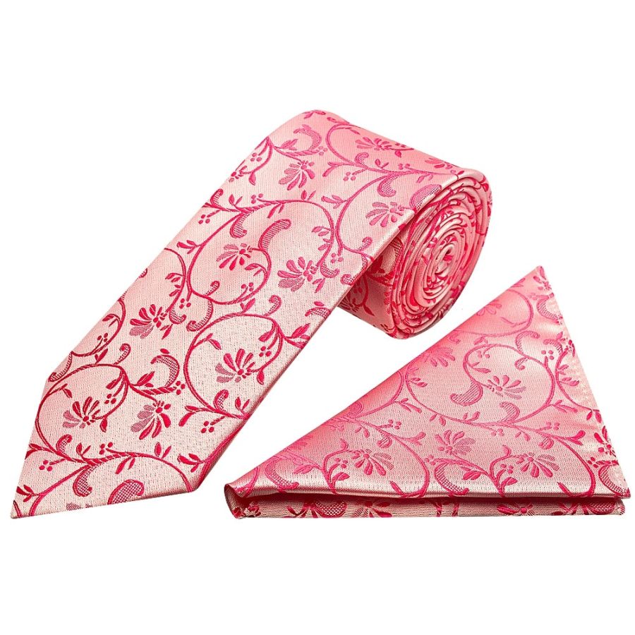 Light Coral Pink Floral Classic Men's Tie and Pocket Square Set