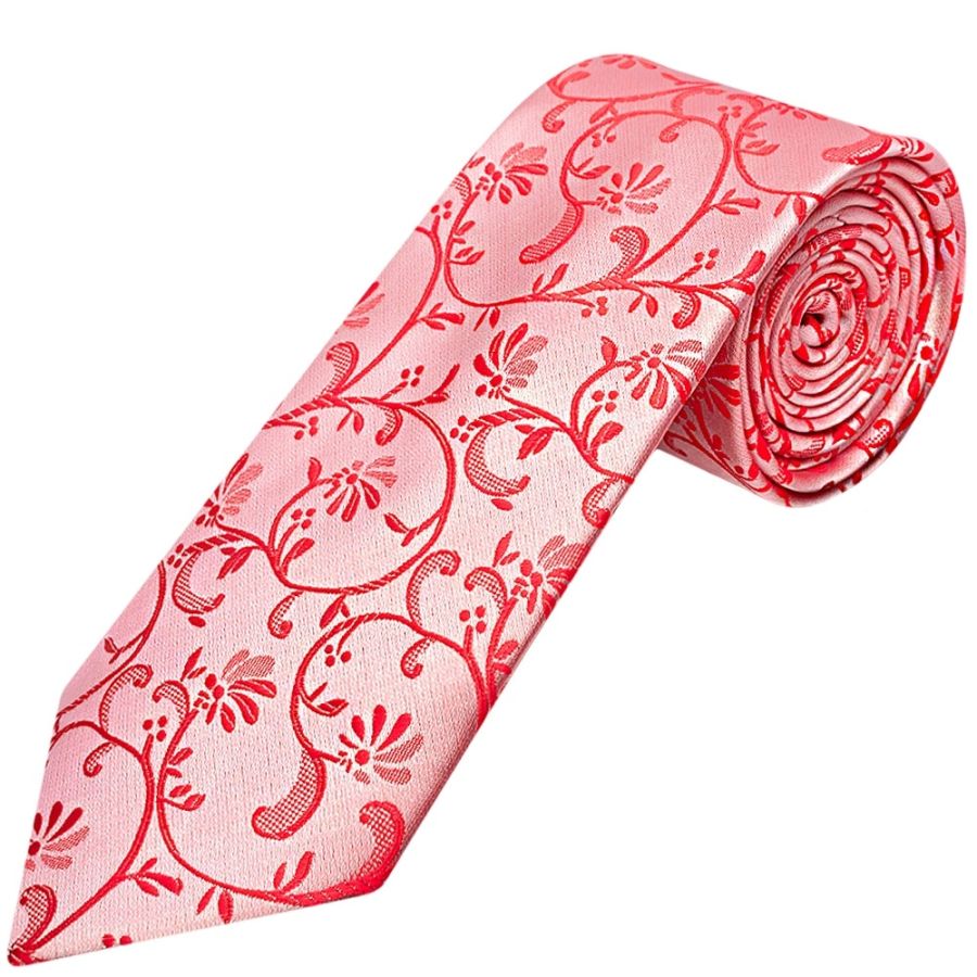 Bright Red Floral Classic Men's Tie and Pocket Square Set