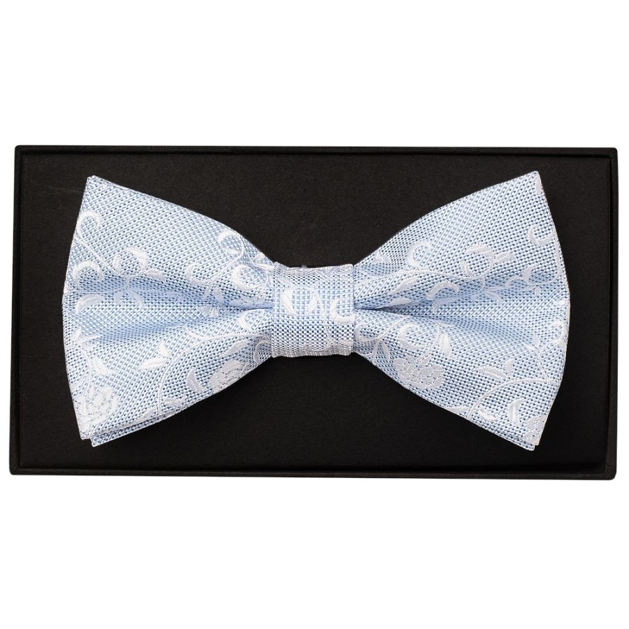 Sky Blue and White Floral Handmade Mens Bow Tie