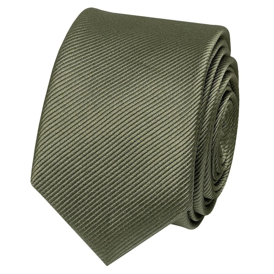 Olive Silk Twill Skinny Men's Tie and Pocket Square Set