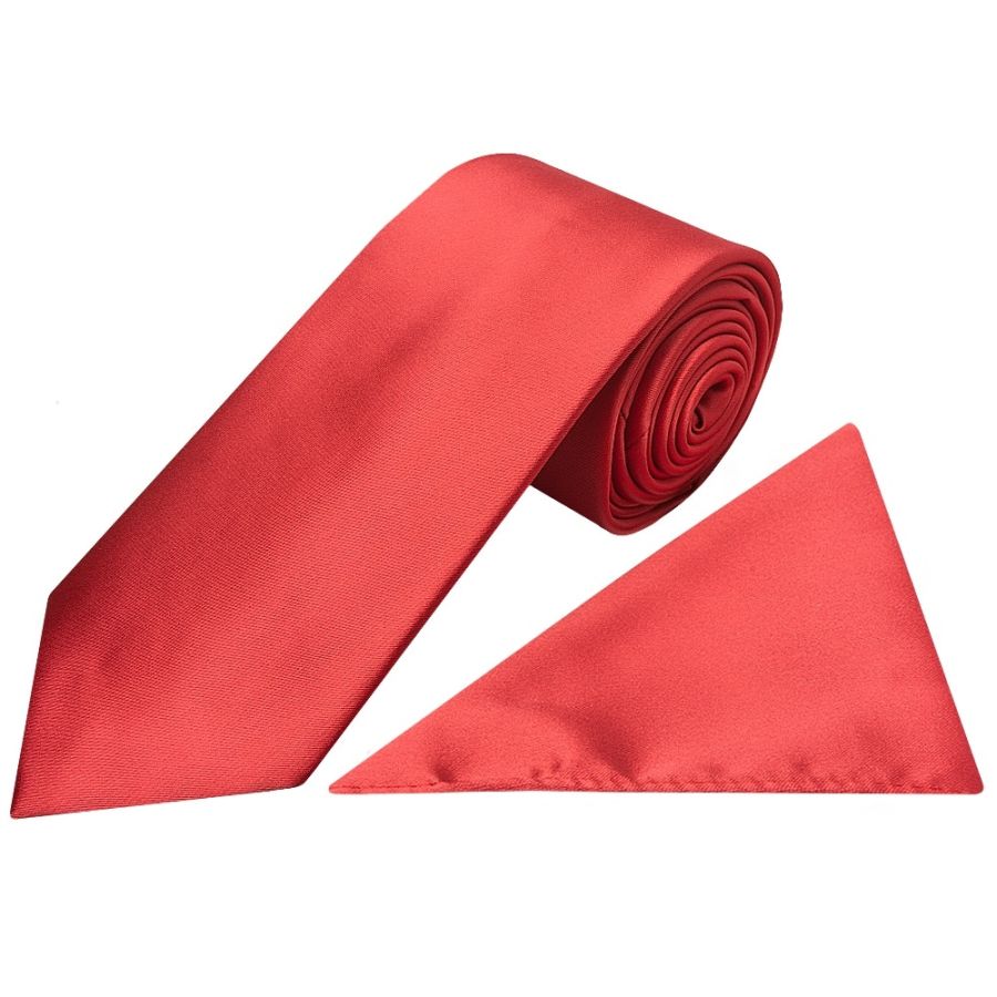 Fiesta Red Satin Classic Men's Tie and Pocket Square Set