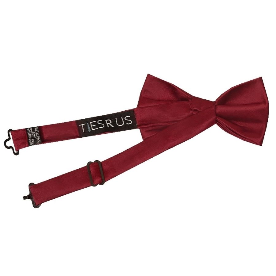 Pre Tied Maroon Satin Boys Bow Tie and Pocket Square Set Age 4-7