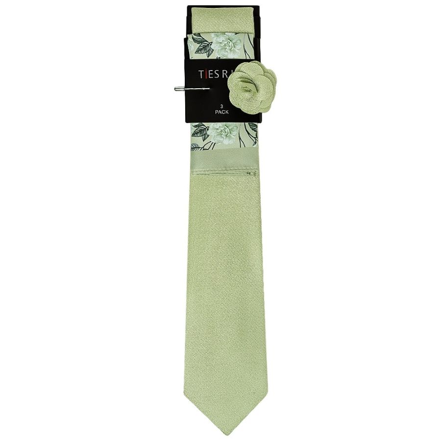 Classic Sage Green Mens Tie with Pocket Square and Lapel Pin Set