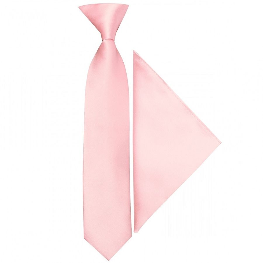 Pre Tied Blush Pink Satin Boys Tie and Pocket Square Set Age 4-7