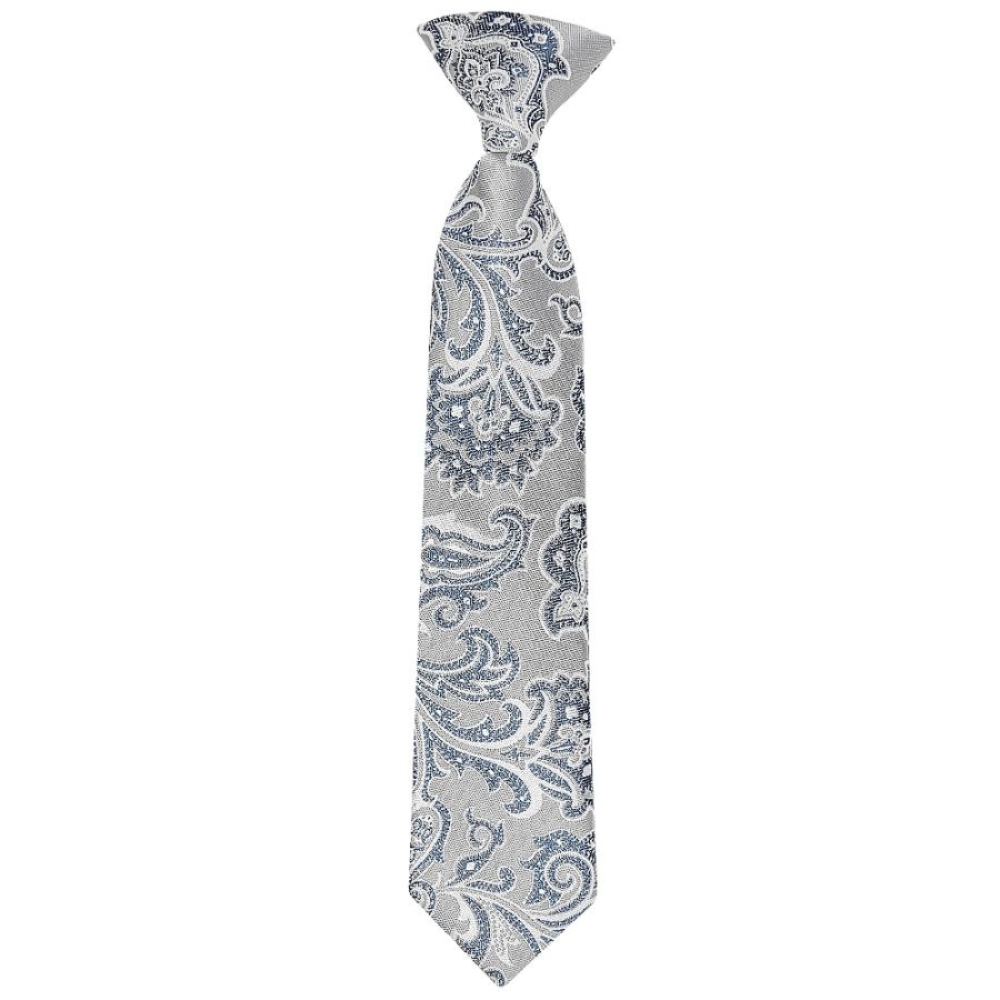 Pre Tied Silver and Blue Paisley Boys Tie Age 4-7
