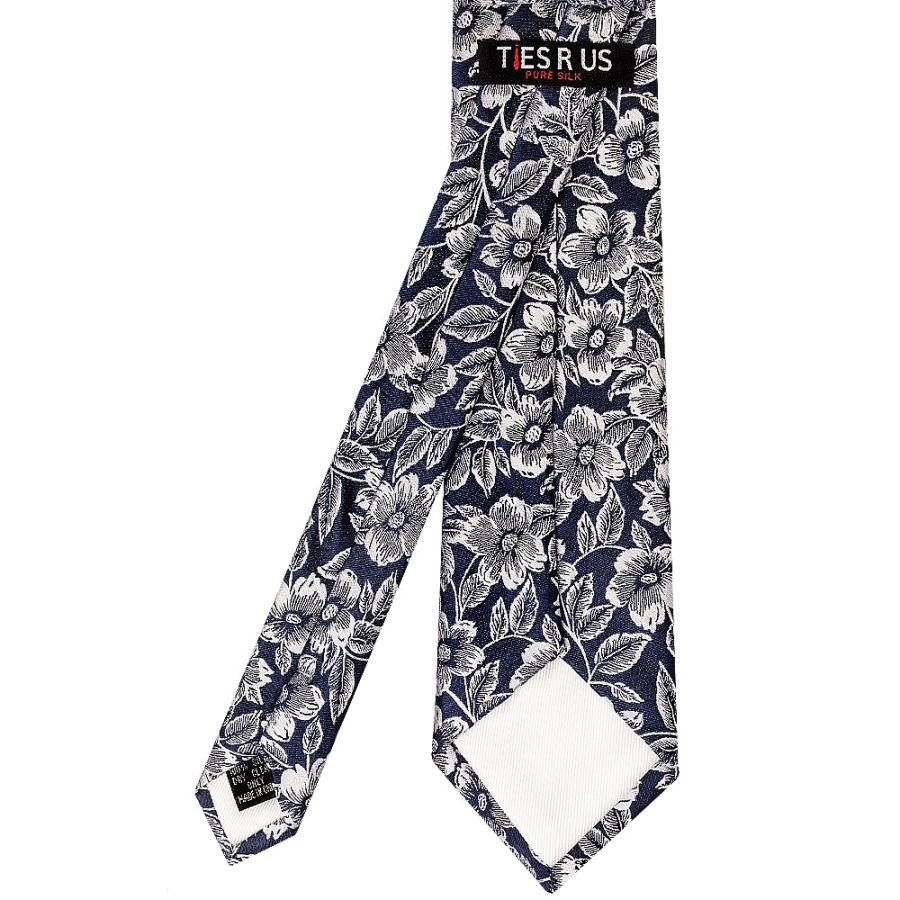 Mens Navy Floral Silk Classic Tie