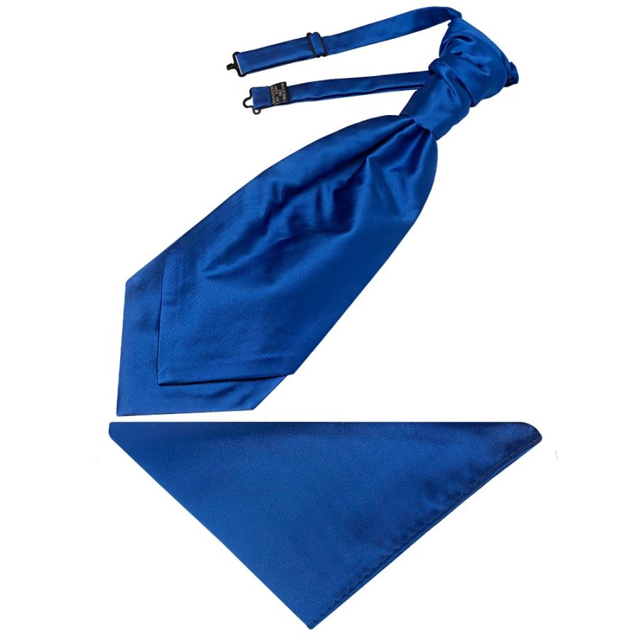 Royal Blue Satin Men's Cravat Tie and Pocket Square Set