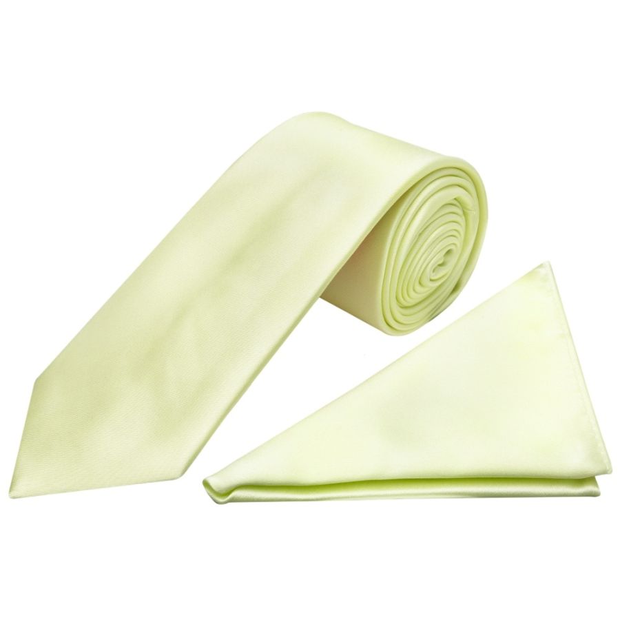 Plain Willow Green Satin Classic Men Tie and Pocket Square Set