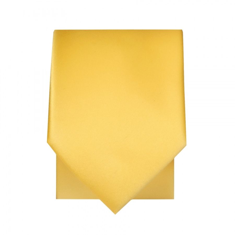 Plain Yellow Gold Satin Skinny Men's Tie and Pocket Square Set