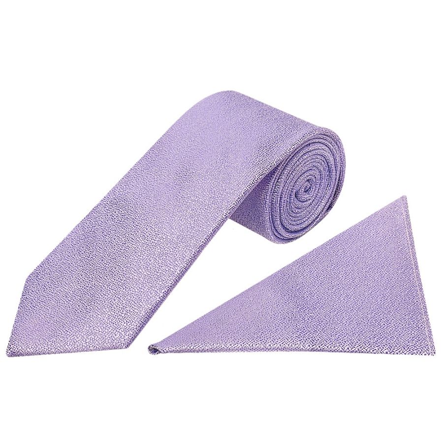 Plain Purple Textured Silk Classic Men's Tie and Pocket Square Set
