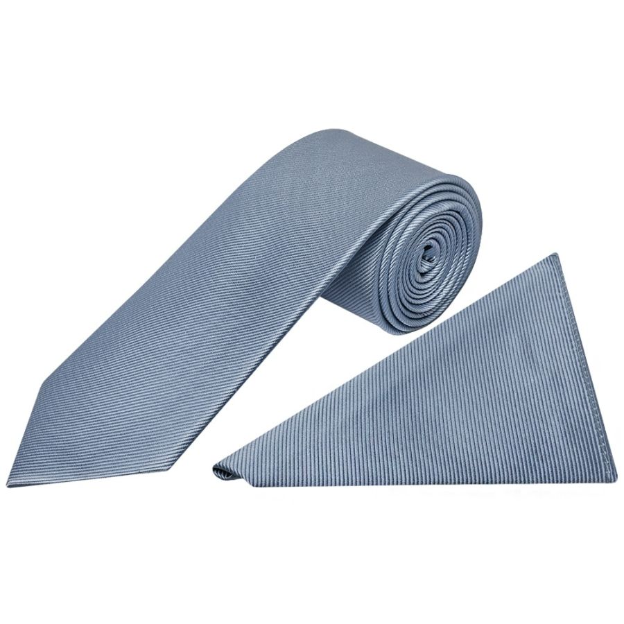 Dusty Blue Silk Twill Classic Men's Tie and Pocket Square Set