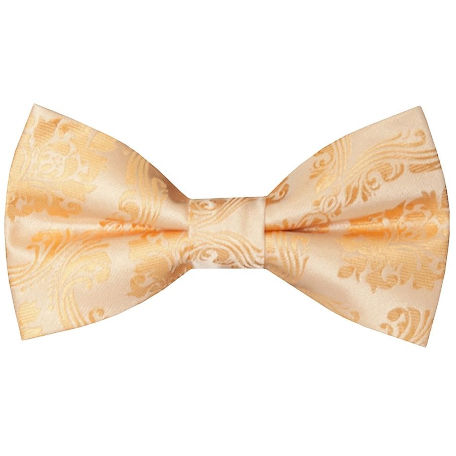 Pre Tied Peach Paisley Boys Bow Tie and Pocket Square Set