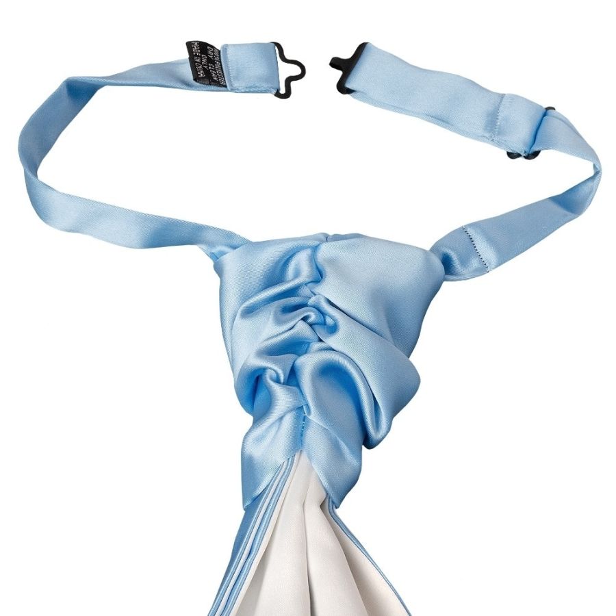 Plain Sky Blue Satin Men's Cravat Tie and Pocket Square Set