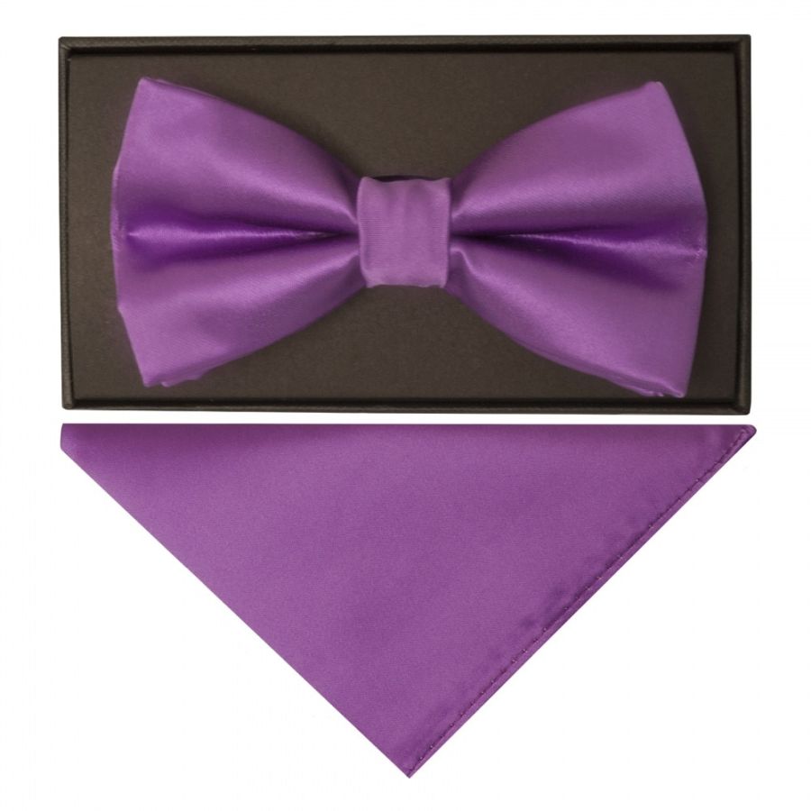 Handmade Cadburys Purple Mens Bow Tie and Pocket Square Set