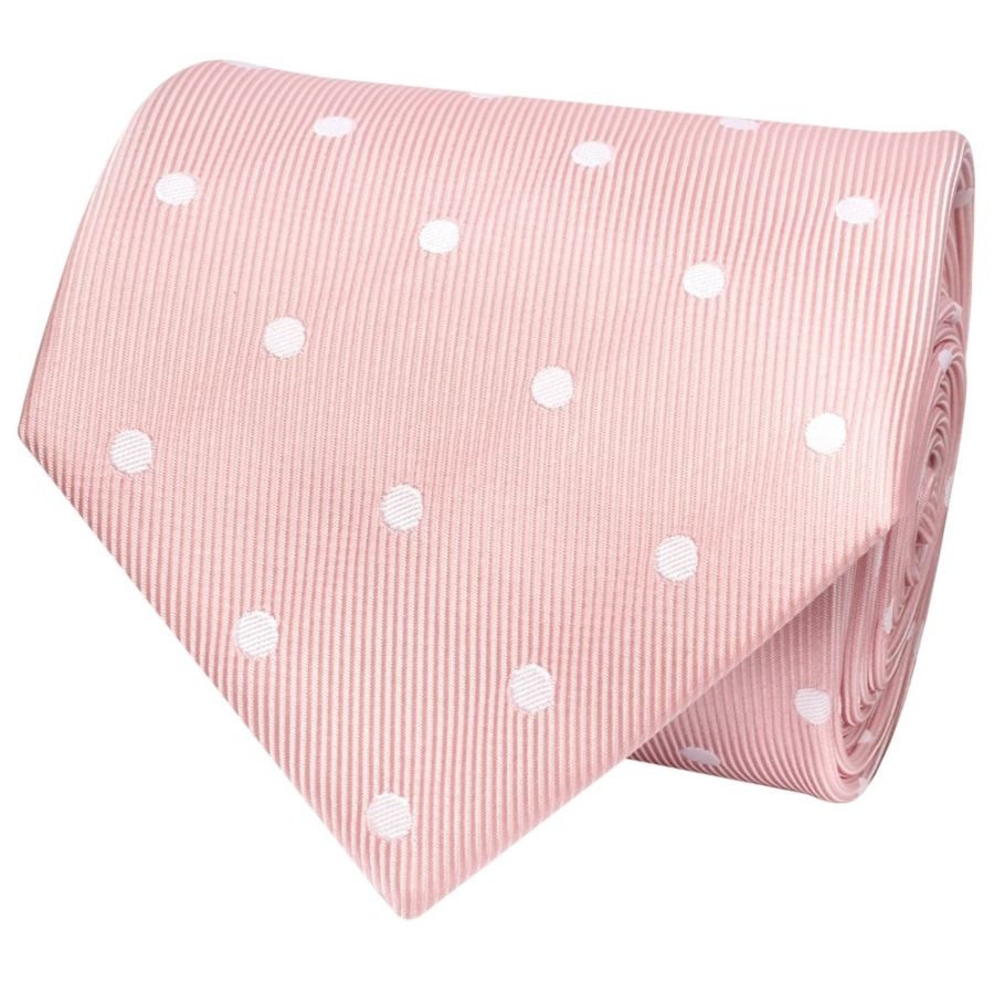 Pink Large White Spot Classic Men's Tie and Pocket Square Set