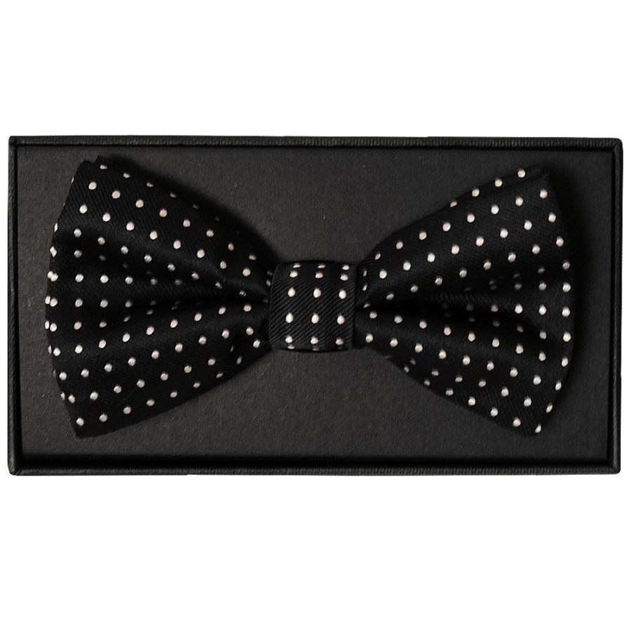 Hand Made Black And White Polka Dot Mens Bow Tie and Pocket Square Set