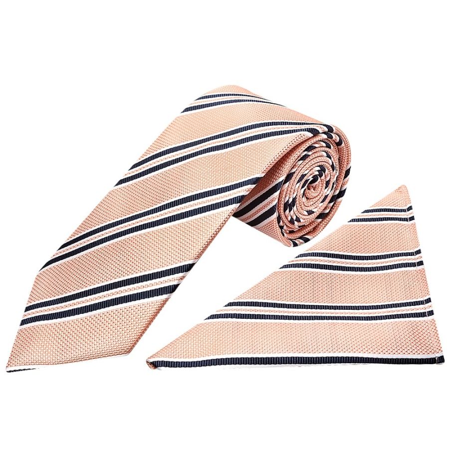 Pink Twin Stripe Classic Men's Tie and Pocket Square Set