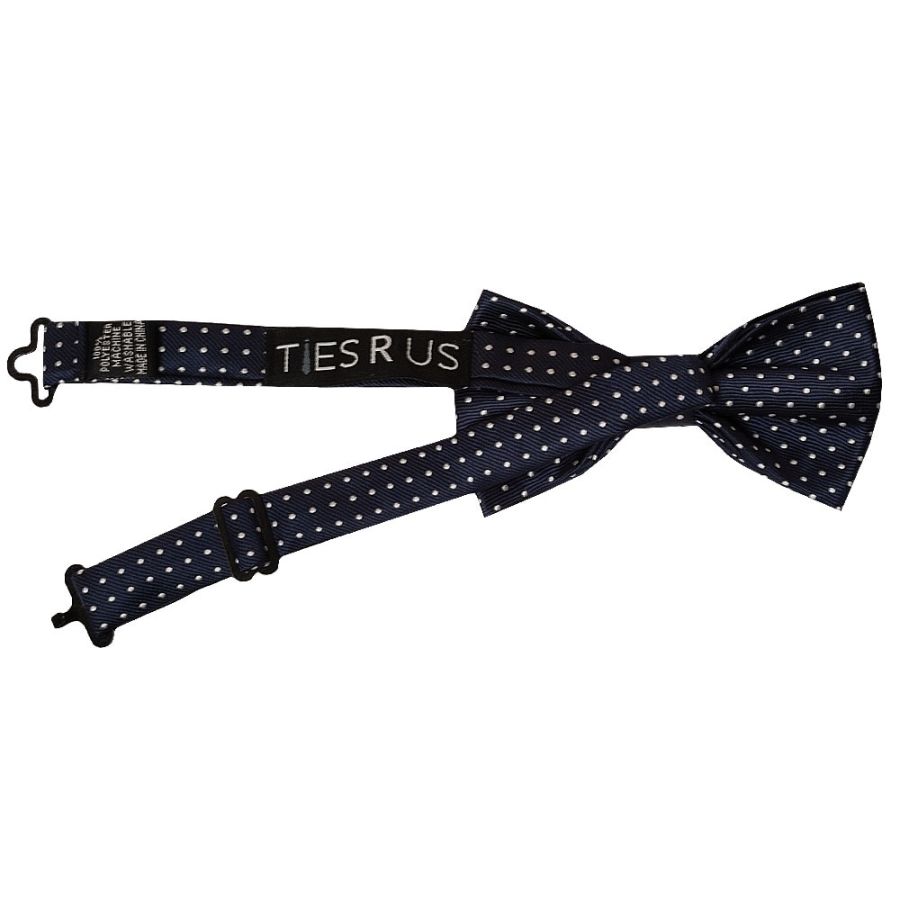Pre Tied Navy and White Polka Dot Boys Bow Tie and Pocket Square Set Age 4-7