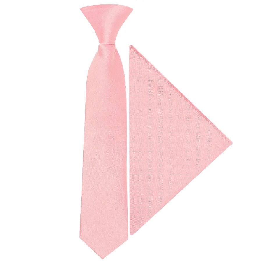 Pre Tied Pink Satin Boys Tie and Pocket Square Set Age 4-7