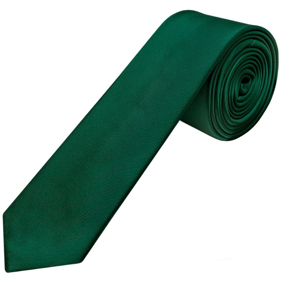 Plain Bottle Green Satin Skinny Boys Tie