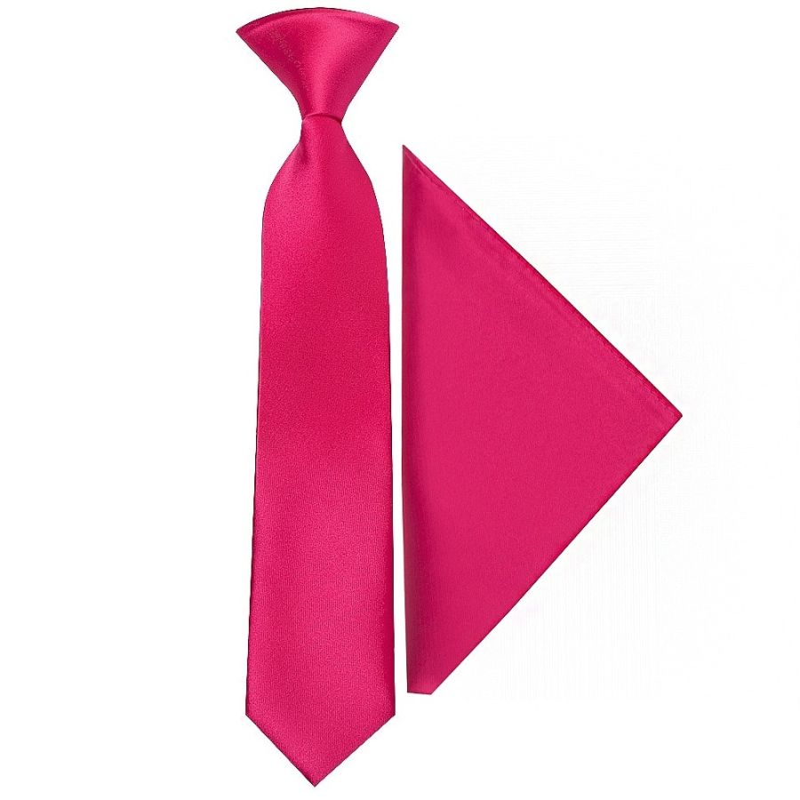 Pre Tied Cerise Pink Boys Tie and Pocket Square Set Age 4-7