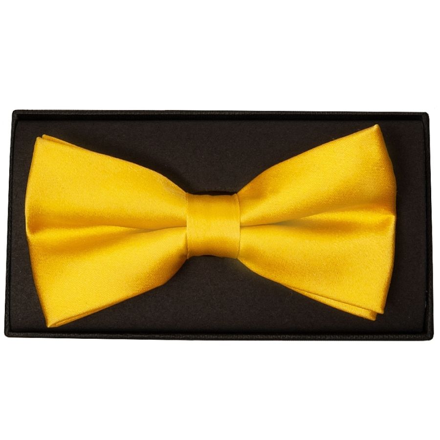 Plain Bright Yellow Satin Silk Mens Bow Tie