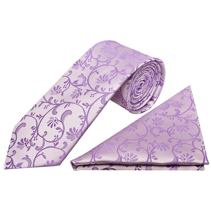 Cadbury Purple Floral Classic Men's Tie and Pocket Square Set
