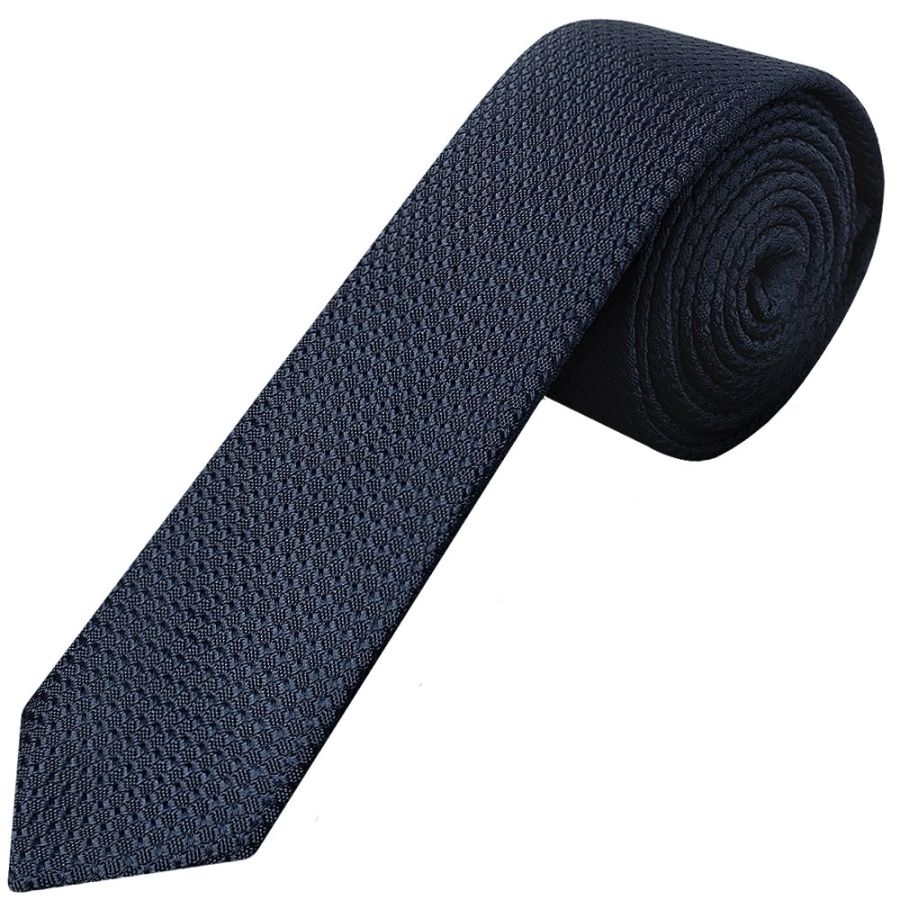 Navy Textured Skinny Tie and Pocket Square Set
