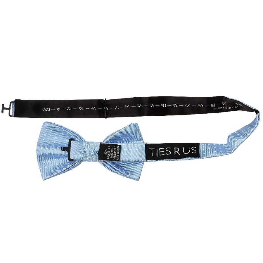 Handmade Light Blue And White Polka Dot Mens Bow Tie