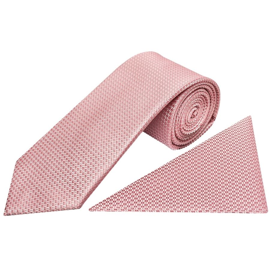Rose Gold Textured Classic Tie and Pocket Square Set