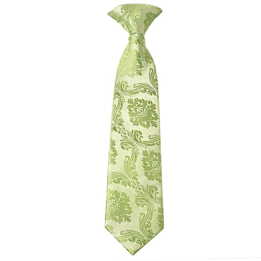 Pre Tied Sage Green Paisley Boys Tie Age 4-7