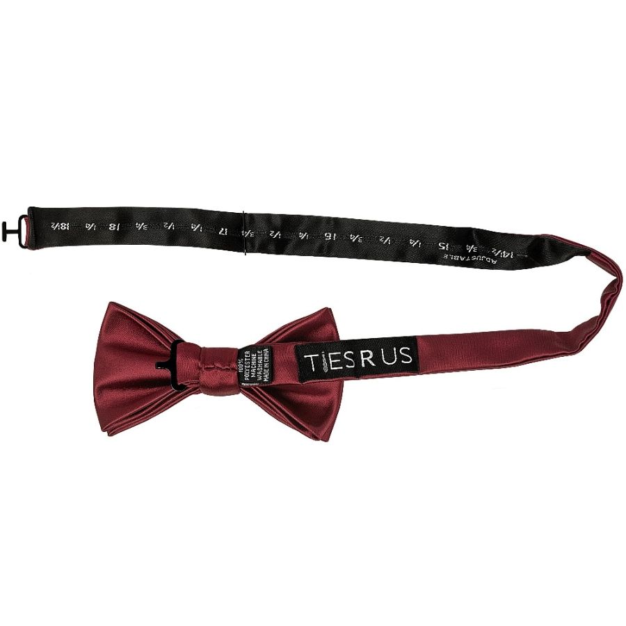 Plain Burgundy Handmade Mens Bow Tie and Pocket Square Set