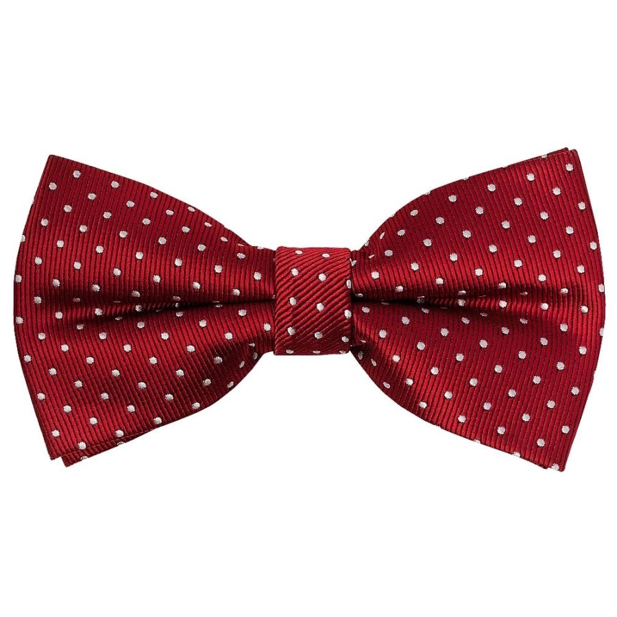 Pre Tied Red and White Polka Dot Boys Bow Tie and Pocket Square Set 