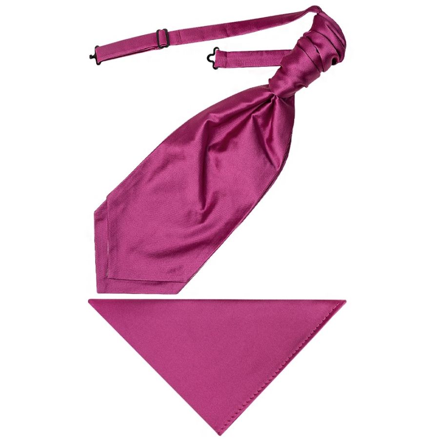 Plain Fuchsia Satin Men's Cravat Tie and Pocket Square Set