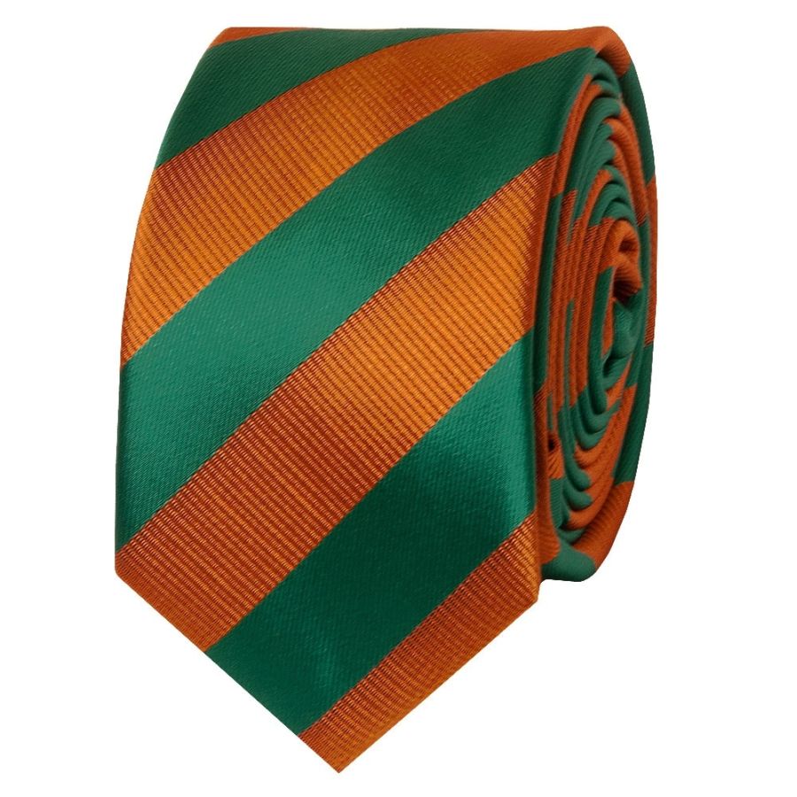 Orange and Green Striped Skinny Men's Tie