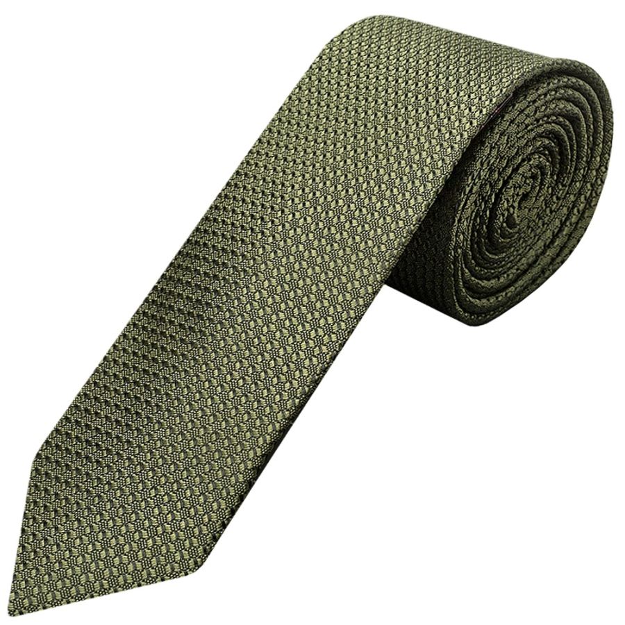Olive Green Textured Skinny Tie 